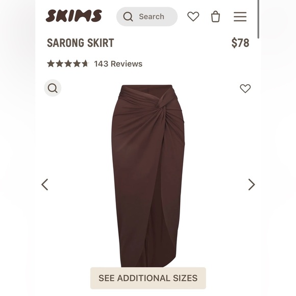 NWT Skims Swim Cover Up Sarong Skirt Cocoa Size S - Picture 5 of 11